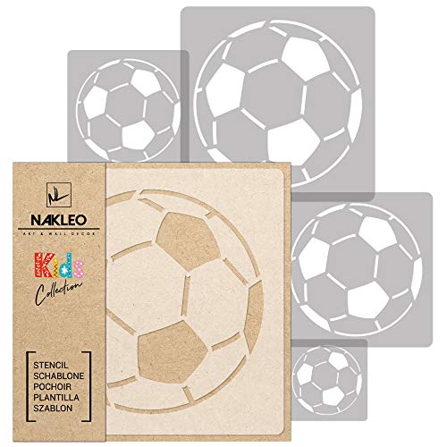 NAKLEO 5 pcs Reusable Plastic Stencils - Soccer Ball Football - 13.4" to 3.5" - Pattern Children Kids Painting Template Room Decor - Craft DIY Wall Furniture