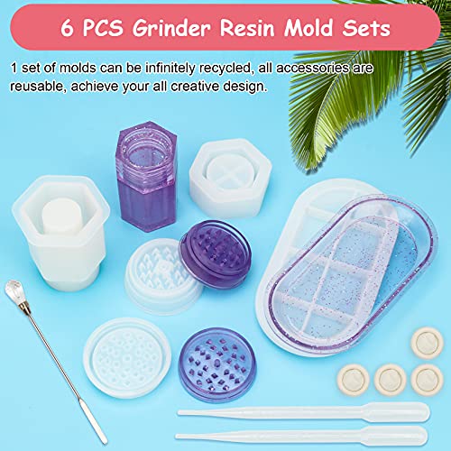 Silicone Grinder Resin Mold 6 Kit, AngleKai Grinder Silicone Molds for Epoxy Resin Rolling Tray Mold, Herb Resin Grinder Mould for DIY, Mill Spice Bottle Storage