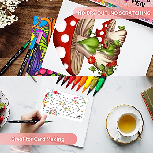 Dual Brush Markers for Adult Coloring Books, 24 Colored Journal Planner Pens Fine Point Marker for Art School Office Supplies Bullet Journaling Note Taking Drawing