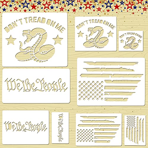 9 PCS American Flag Stencils We The People Stencil Don't Tread On Me Stencils Reusable Tracing Templates Tracing Stencils for Adults Stencils for DIY Card Albums Wall Floor Crafts Decors
