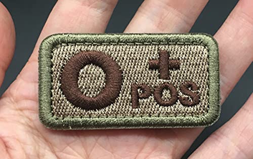 Tactical Blood Type O+ Positive POS Hook and Loop Patch Embroidered Morale Military Badge for Outdoors Patches (Coyote Brown O+)