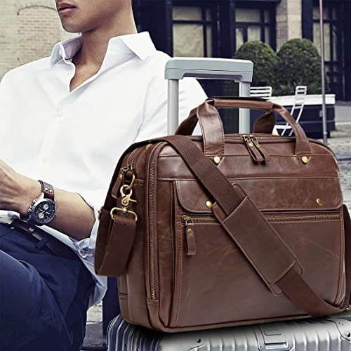Leather Briefcases for Men Computer Bag Laptop Bag Waterproof Retro Business Travel Messenger Bag For Men Large 15.6 Inch,Perfect for Daily Use/Christmas (Brown)