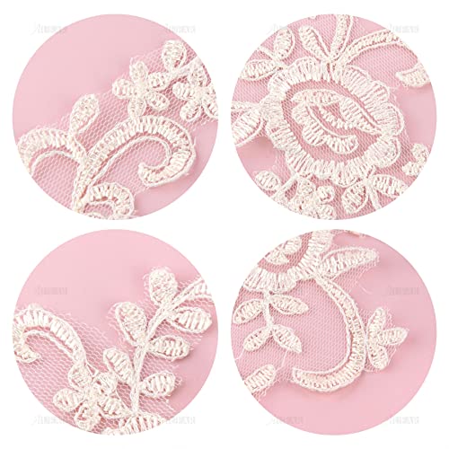 AUEAR, 2 Pack Flower Lace Applique Lace Patches for Wedding Dress DIY Clothing Flower Applique Collar Material(Ivory)