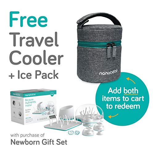 nanobebe Breastmilk Baby Bottle Cooler & Travel Bag with Ice Pack Included. Compact Triple Insulated, Easily attaches to Stroller or Diaper Bag- Grey