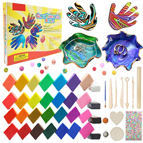 32 Colors Clay Jewelry Dish Making Kits for Kids Girls Ages 6 7 8 9 10 11 12 Years Old,Arts & Crafts Creative Toys,Girl Birthday Christmas Gifts