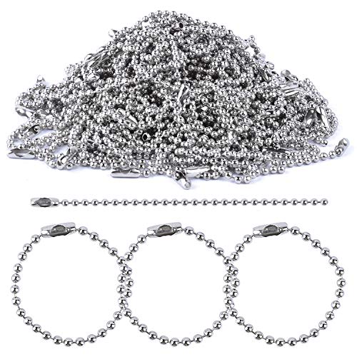 BronaGrand 200 Pieces Ball Bead Chains Bead Connector Clasp 2.4 mm Diameter Keychain Tag Key Rings 100mm Long