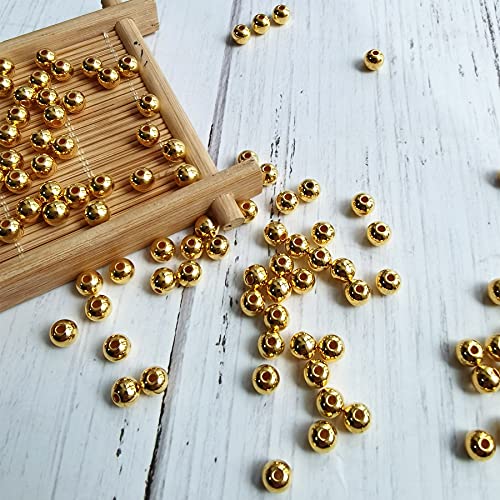 Amaney 500pcs 6mm Smooth Round Beads Gold Spacer Loose Ball Beads for Bracelet Jewelry Making Craft
