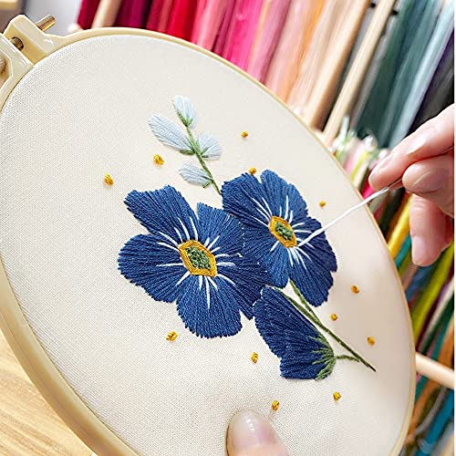 Myfelicity 4 Sets of Embroidery Starter Kits, Adult Women’s Hobbies, Including Cloth with Floral Patterns, Colored Threads, Needles, Hoops and Instructions