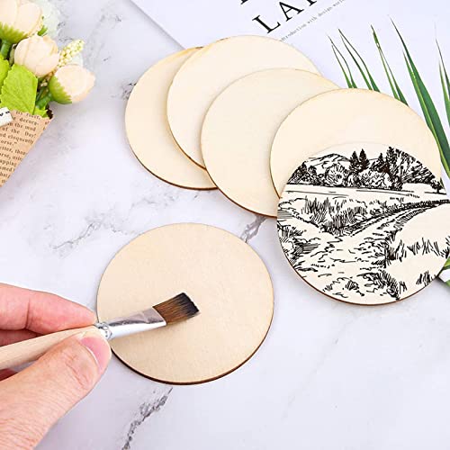 RYKOMO 100PCS Unfinished Wood Circle, 3 Inch Wooden Circles for Crafts Unfinished Blank Wooden Circles Round Disc Blank Natural Wooden Cutout Ornaments for DIY Crafts, Home, Christmas Decoration
