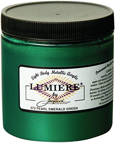 Jacquard Lumiere Fabric Paint Pearl GREE, Pearlescent Emerald Green 8 oz Jar