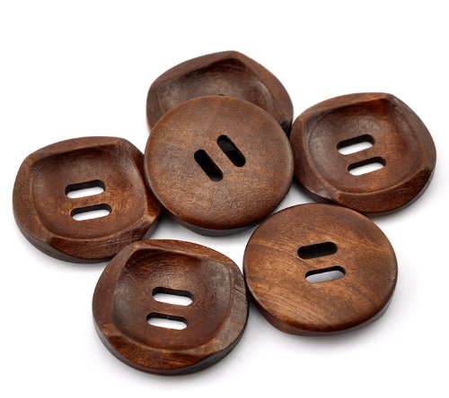 PEPPERLONELY Brand 50PC Brown 2 Hole Scrapbooking Sewing Wood Buttons 30mm (1-1/6 Inch)