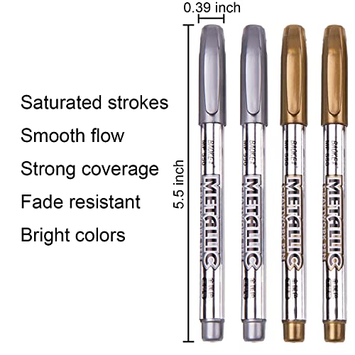 Dyvicl Premium Metallic Markers Pens - Silver and Gold Paint Pens for Black Paper, Glass, Rock Painting, Halloween Pumpkin, Card Making, Scrapbook Album, Christmas DIY Art Craft Kids, Set of 4
