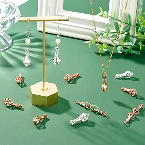 arricraft 12 Pcs 3 Colors Bead Cage Charms, Mixed Color Alloy Spring Pendants Vase Shape Spiral Locket Pendants for Necklace Bracelet DIY Crafts