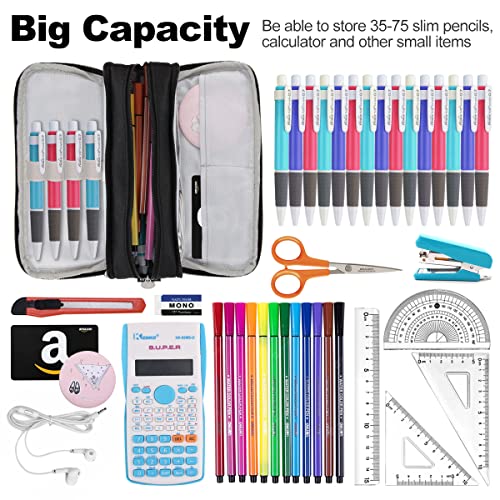 Chelory Big Capacity Pencil Case Large Storage Pencil Bag Pouch 3 Compartment Stationery Pen Cases Holder for Boys Grils Middle High College School Teen Adults Office Organizer Gifts, Black