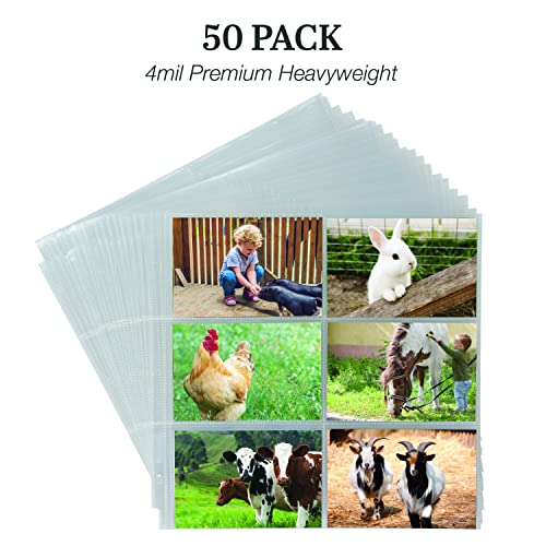 Samsill 50 Pack Scrapbook 12 x 12 Refill Page Protectors, Each Page holds Six 4 x 6 Inch Photos, Ultra Clear, Archival Safe, Used with 3 Ring 12 x 12 Scrapbook Album