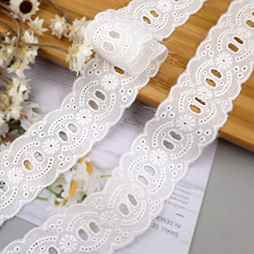IDONGCAI Eyelet Lace Trims Ladder Floral Lace Ribbon Trimming Tape for Garment Home Decor DIY Craft Supply 1.35'' Wide 7 Yards