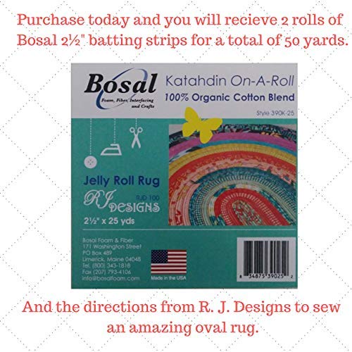 Jelly Roll Rug Kit Bundle, Including Pattern and Two (2) Rolls of Bosal Katahdin Batting On-A-Roll (Standard Version)