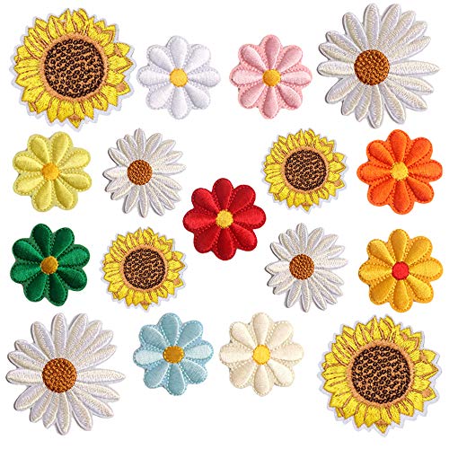 17pcs Sunflower Daisy Flower Patch, Sew/Iron on Embroidered Appliques DIY Craft Patches for Clothes Backpacks Hats Jeans Jackets