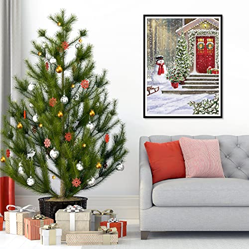 MXJSUA Christmas Diamond Painting Kits for Adults,Christmas Tree Diamond Art Kits,Snowman 5D Paint with Diamond Full Round Drill Gem Art,Snowy Winter Diamond Art Painting Kits(12x16/30x40cm)