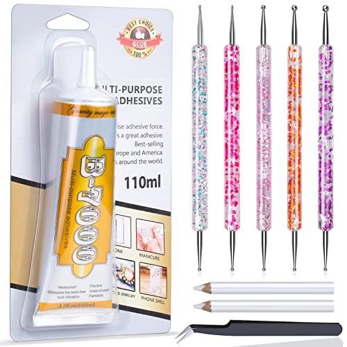 B7000 Glue for Jewelry Bead Adhesive, 110 ML Clear B-7000 Metal Stone Glue with Precision Tips Crafts Tools, Industrial Super Strength Repair Glue Set for DIY Rhinestones Cell Phone Glass Fabric