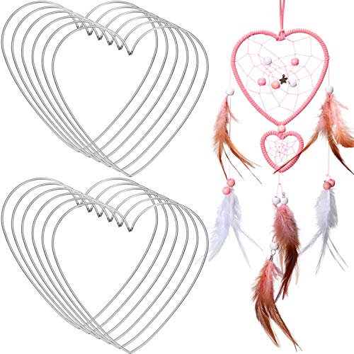 Chuangdi 12 Pieces Heart Metal Dream Catcher Dreamcatcher Rings Heart Shaped Catcher Rings Macrame Hoop Rings for Mother's Day Birthday Valentine's Day Wedding DIY Craft Wall Hanging Decor(8 Inch)