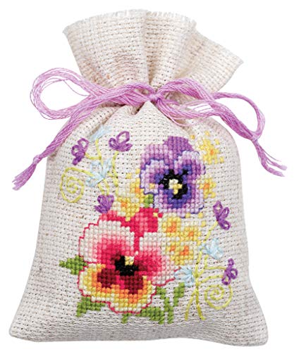 Vervaco Counted Cross Stitch Kit: Pot-Pourri Bag: Violets: Set of 3, NA, 8 x 12cm