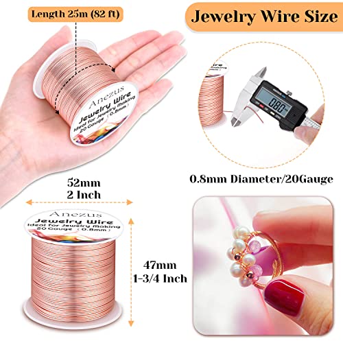20 Gauge Jewelry Wire, Anezus Rose Gold Craft Wire Tarnish Resistant Copper Beading Wire for Jewelry Making Supplies and Crafting (Rose Gold)