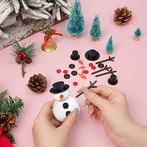 200 Pcs Snowman Kit for Crafts - Snowman Craft Supplies Includes 20 Carrot Noses Buttons 20 Mini Black Top Hats and 120 Tiny Buttons & Hands for Christmas Crafts Sewing Party Supplies