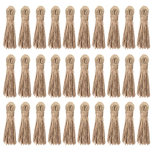 AEKAO 30 Pieces Natural Jute Tassels for Wood Beads Christmas Burlap Tassel Jute Rope Tassels DIY Wood Bead Garland Projects Decorations(3.54 inch)
