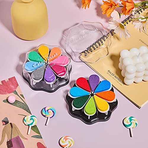 2 Boxes Stamp Ink Pad Petal Shape Craft Ink Pad Rubber Stamps DIY Stamp Finger Craft Ink Pads Rainbow Embossing Ink Pad for Kids Card Making, Schedule, Scrapbook, Painting, Diary (Classic Colors)