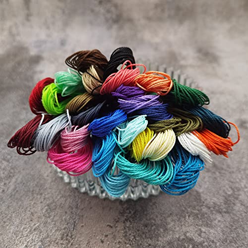 INSPIRELLE 30 Colors Waxed Polyester Twine Cord 1mm Macrame Bracelet Thread Artisan String for Jewelry Making with 200 Metal Beads, 10m Each Color