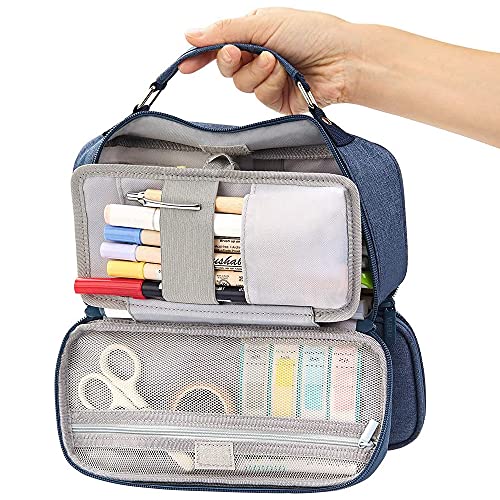 EULANT Large Pencil Bags Canvas Pen Pouch Big Capacity Pencil Cases 3 Compartments Art Pouch Organizer Stationery Cosmetics Bags for Children Teen Adults, Blue …