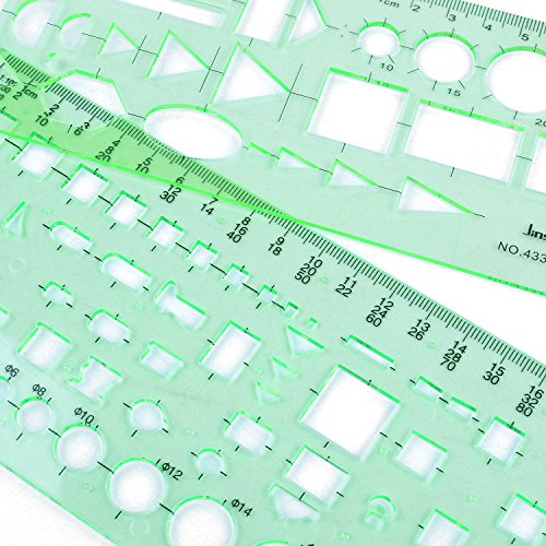 BronaGrand 4pcs Plastic Measuring Templates Drafting Drawing Stencils Geometric Rulers for Office and School, Building Formwork(Clear Green)