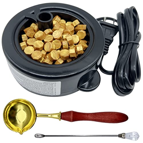 Electric Wax Seal Warmer with Spoon and Tweezers, Great Tool for Melting Wax Seal Sticks Sealing Wax Beads (Electric Wax Seal Warmer) (Black Warmer)