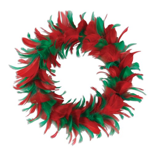 8-Inch Red and Green Feather Wreath
