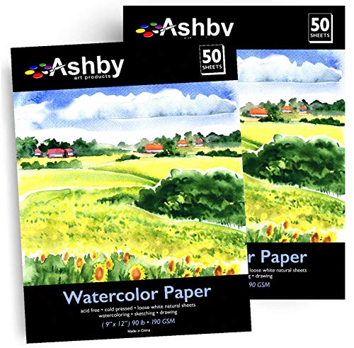 100 Sheets of Practice Watercolor Paper (9" x 12") - 190 GSM, Acid-Free and Cold Pressed.. Perfect for Painting, Sketching or Drawing. Wet, Dry and Mixed Media. Bulk Pack