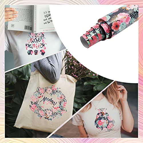 Tintnut Flower Heat Transfer Vinyl Roll - 12 Inch * 5ft Black Watercolor Rose Floral Pattern HTV Iron On Vinyl DIY T-Shirts Hats Clothes Canvas Bags for Cricut or Silhouette Cameo