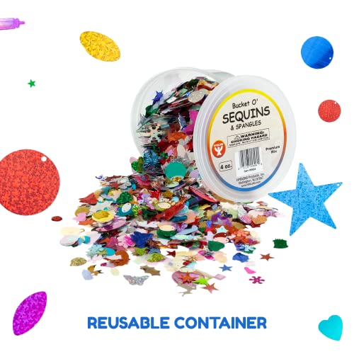 Hygloss Products Sequins and Spangles Variety Pack- Add Shimmer and Shine to Any Surface- 4 Ounce Bucket