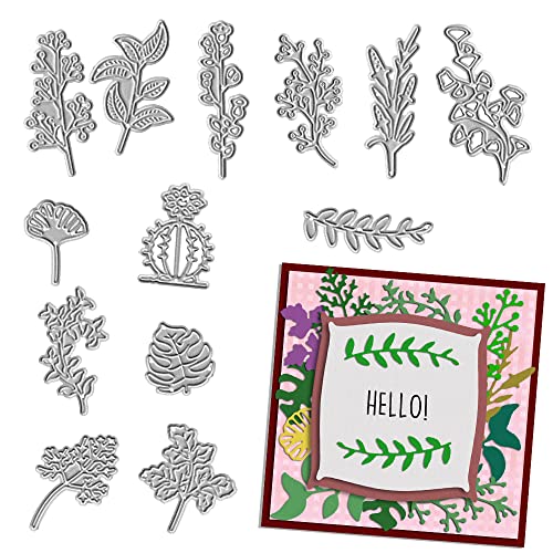 ALIBBON 2Pcs Leaves Branches Metal Die Cuts for Card Making and Scrapbooking, Leaf Branch Fruits Cactus Cutting Dies Stencils Template Molds for DIY Photo Album Paper Embossing Card Making Decoration