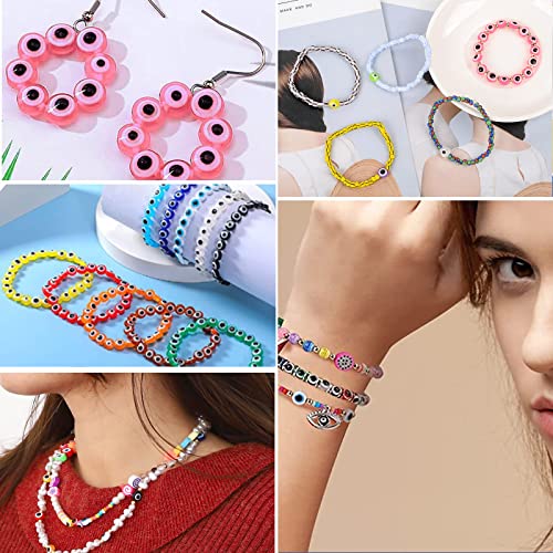 3000pcs Evil Eye Beads for Jewelry Making,3mm Glass Seed Beads 8 mm Flat Evil Eye Easter Bracelets Beads Decors Colorful Evil Eye Charm with Clay Spacer Beads for Bracelets Making DIY Beading Supplies