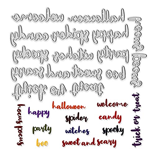 Metal Halloween Letter Die Cuts Trick or Treat Phrases Words Cutting Dies Embossing Stencil Template for Card Making Scrapbooking Paper Craft Album Stamps DIY Halloween Décor