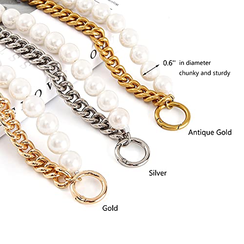Purse Strap Short Pearl with Metal Handle Bag Chain Replacement,Handbag Purse Making Accessory Decoration (Silver)