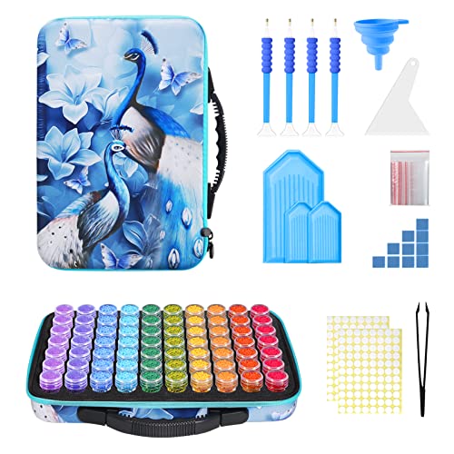 ZORETCO Diamond Painting Storage Containers,70 Slots Diamond Painting Accessories with Tools for Diamond Art Organizer Craft Jewelry Beads Storage Box