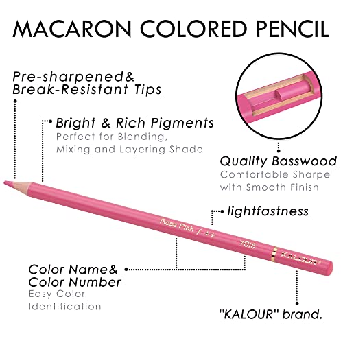 KALOUR Macaron Pastel Colored Pencils,Set of 50 Colors,Artists Soft Core,Ideal for Drawing Sketching Shading,Coloring Pencils for Adults Kids Beginners