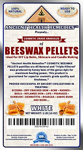 All Natural, Cosmetic Grade White Beeswax PELLETS PASTILLES 1 LB (16 oz). Bulk, Grade A, Triple Filtered Ideal for DIY Skincare, Candle Making & Lip Balm Projects (India). (1 lb)