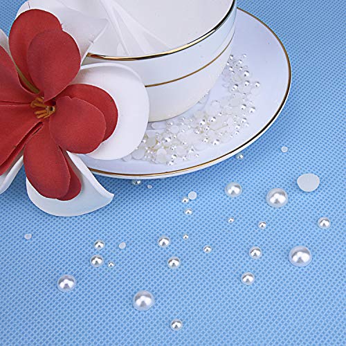 Livder Half Artificial Pearl Bead Flat Back Plastic Beads for Craft DIY Phone Nail Art Making, 7 Sizes (White)