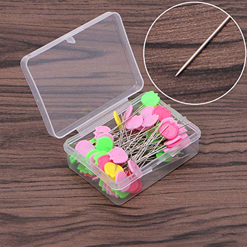 Quilting Pins 200Pcs Flat Head Decorative Sewing Pins/Long Straight Pins/Flower Head Pins/Colored Flat Button Pins with A Clear Cases, Extra Fine for Dressmaking Jewelry Components Flower (B)