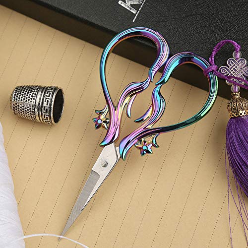 Vintage European Style Embroidery Scissors, Sewing Scissors Sharp Tip Stainless Steel, DIY Tools Dressmaker Shears with Tassel,Thimble, Tailor Scissor for Fabric, Embroidery, Needlework (Rainbow)
