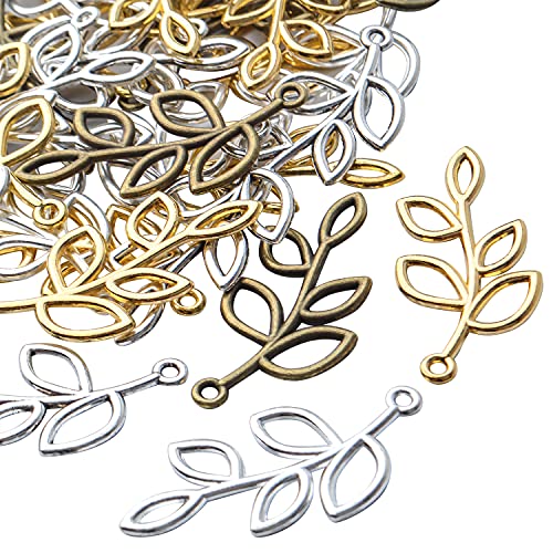40pcs Leaf Pendant Charms Tibetan Alloy Tree Leaves Charms Branch Beads Charms Crafts Supplies for DIY Jewelry Earrings Bracelet Necklace Making Accessory