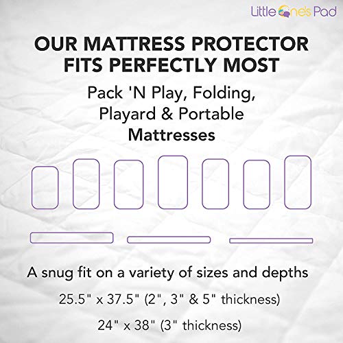 Little One's Pad Waterproof Fitted Pack N Play Playard Mattress Protector Cover, Padded, White
